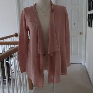 EILEEN FISHER Open Front Draped Ribbed Cardigan S